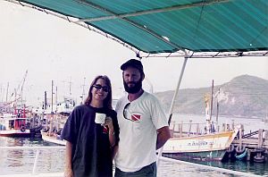 Wayne and wife, Norma before leaving on a dive in Samee San, Thailand. Good cup of tea!